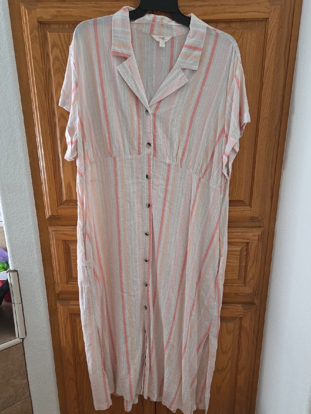 Terra & Sky Striped Maxi Dress in White and Coral